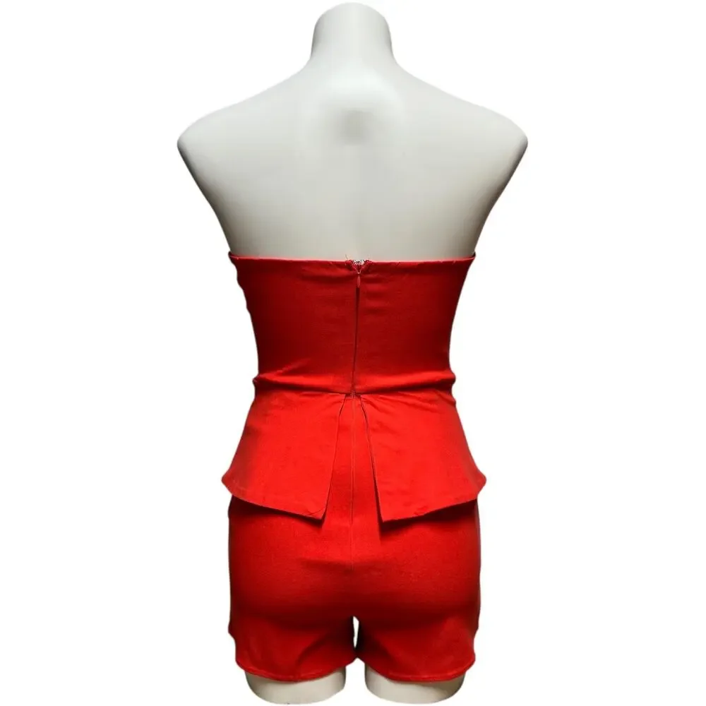 Charlotte Russe Strapless Romper Shorts Orange Red Small